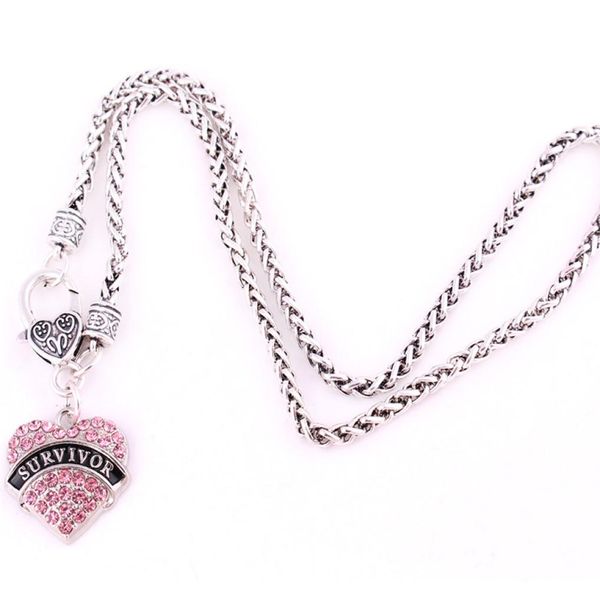 

new design women necklace survivor written in heart pendant gift or souvenir choose wheat link chain zinc alloy provide dropshippi7532557, Silver
