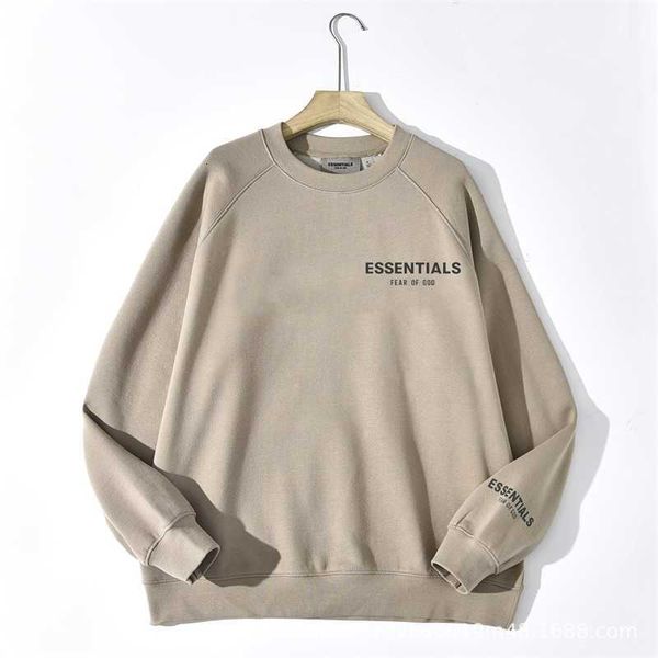 

new esential double thread reflective men's and women's small label lovers' round neck sweater plush, Black