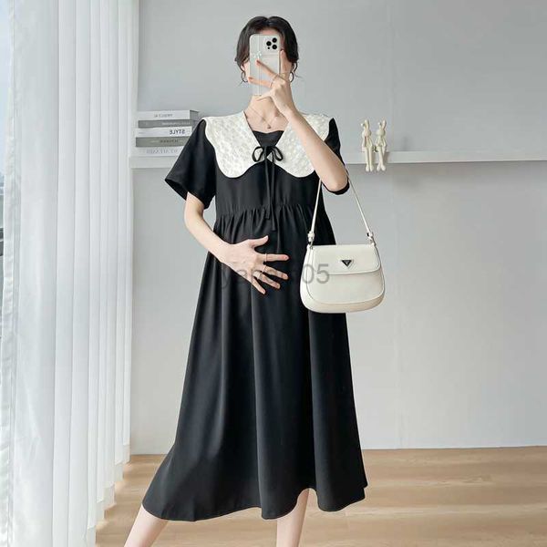 

maternity dresses 9819# 2023 summer new fashion black maternity young dress sweet embroidery o neck a line clothes for pregnant women pregna, White