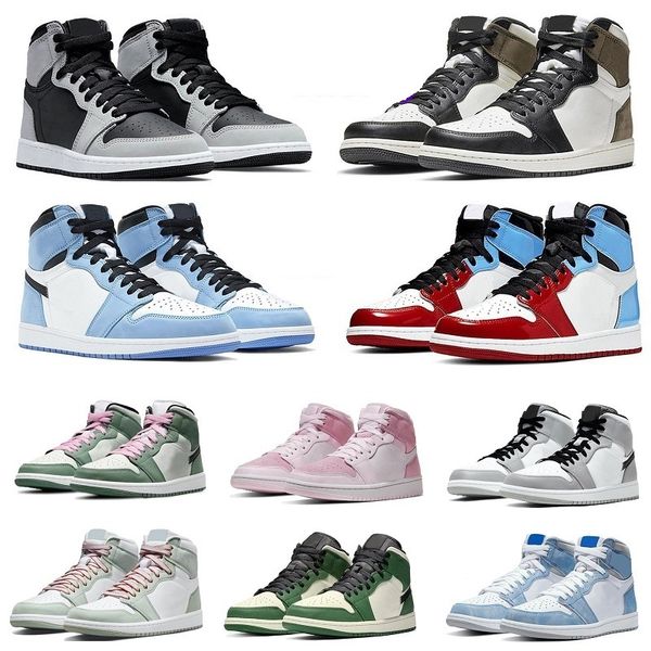 

blue university 1 og basketball shoes jumpman 1s high dark mocha unc light smoke grey hyper chicago patent bred royal toe men women trainers