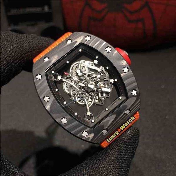 

luxury mens mechanics watch richa skeleton automatic mechanical sapphire men ntpt whole carbon fiber case nylon canvas strap sport es