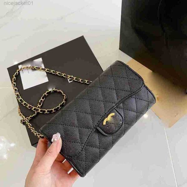 

2023 designer cc bags genuine leather shoulder bag with checkered embroidery thread and metal chain womens purses and handbags black