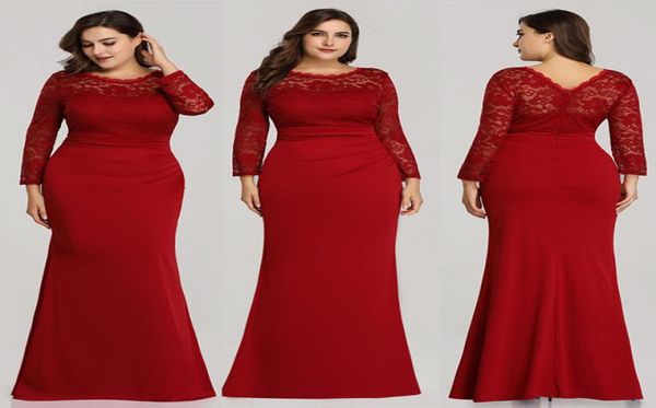 

women039s plus size dresses fashion long sleeve trumpet maxi dresses floorlength dinner party skintight ball gown lace evenin2656913, Black