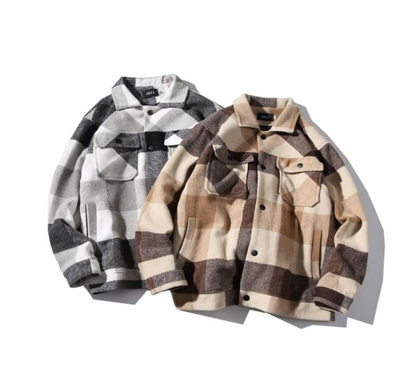 

men woolen coats jackets new autumn winter retro casual wool plaid coat male fashion jacket korean streetwear mantel wolle5521487, Black