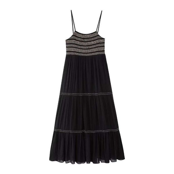 

autumn style temperament sleeveless embroidered midi halter dress for women, Black;gray