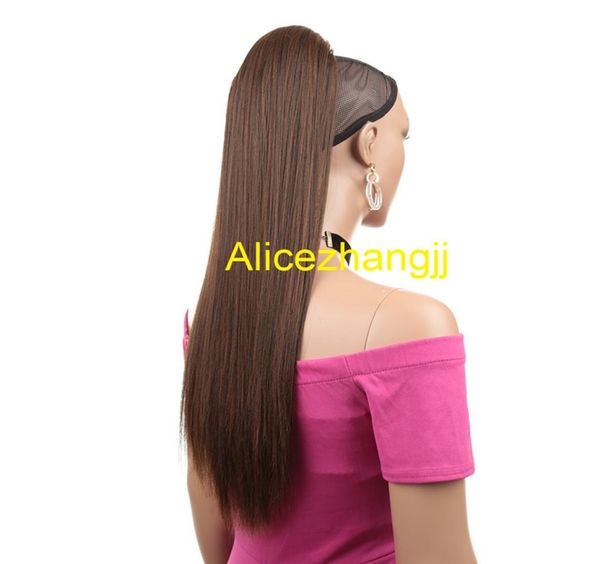 

synthetic yaki straight long drawstring ponytail with clips in high puff pony tail hair extension chignon2854376, Black