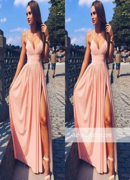 

prom dresses 2018 deepvneck spaghetti straps aline evening gowns pink sideslit sleeveless plus size custom made vestidos 17834857091, Black