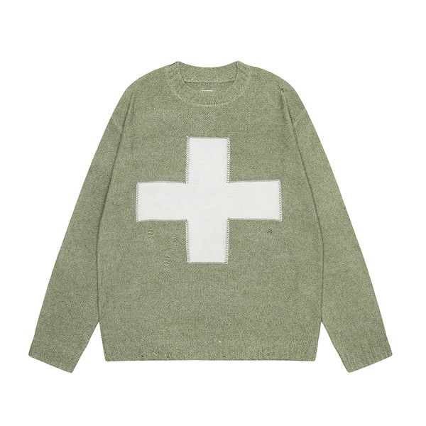 

men's sweaters cross pattern ripped hole round neck knit pullover sweater baggy y2k ropa hombre sueter masculino japanese retro clothes, White;black