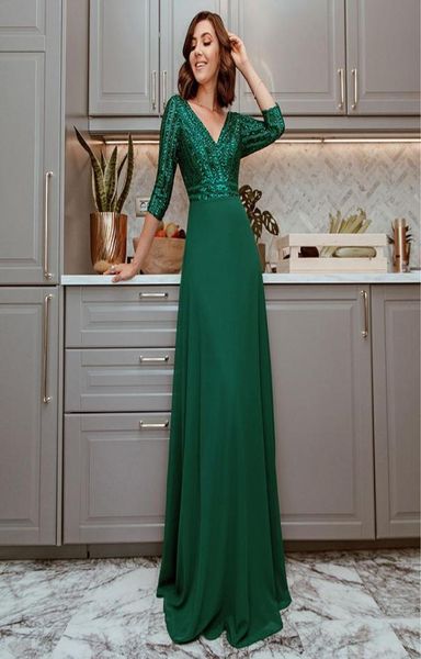 

2020 new fashion maxi dresses deep vneck sequined wine red green white 34 sleeve party dresses banquet host evening dress3881163, White;black
