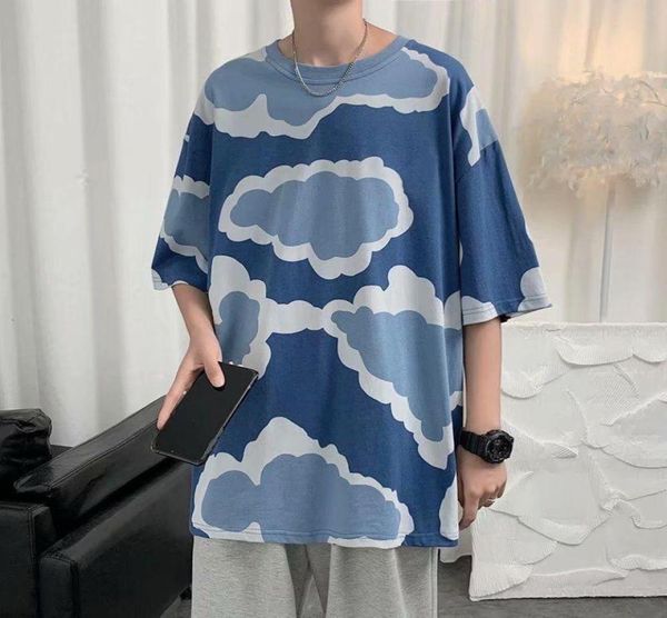 

summer shortsleeved tshirt men039s fashion printing casual oneck t shirt men streetwear loose cloud tshirt mens m2xl t8347955, White;black