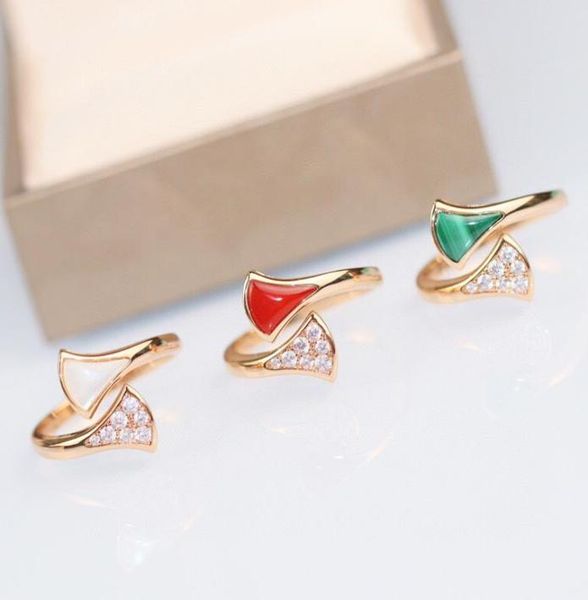 

luxury quality punk ring with fan shape malachte and red agate and white shell diamond for women wedding party jewelry gift with b6952070, Silver