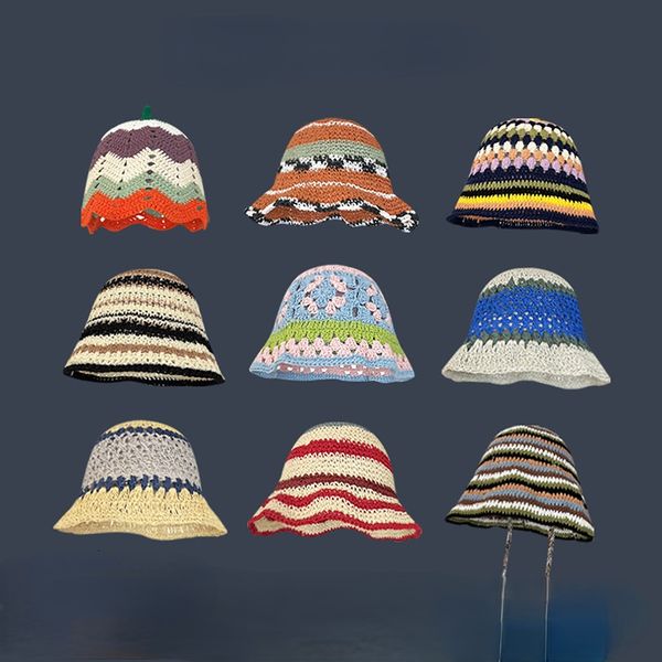 

beanie/skull caps summer flower crochet hat funny novelty beanies knit cap bucket hat women korean style panama y2k accessories 230807, Blue;gray