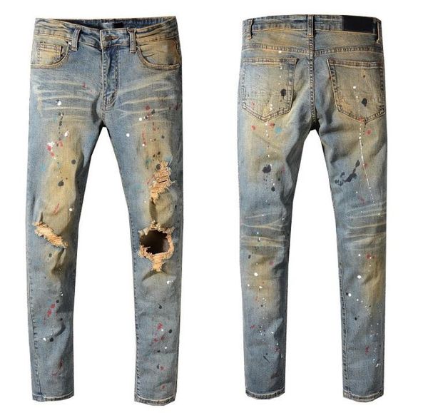 

fashion summer style casual men jeans motorcycle ripped holes denim pants high street hip hop slim fit mens jean9592195, Blue