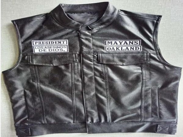 

fashionmayans mc motorcycle punk locomotive pu leather black vest men fashion clothing black coat1494655, Black;white