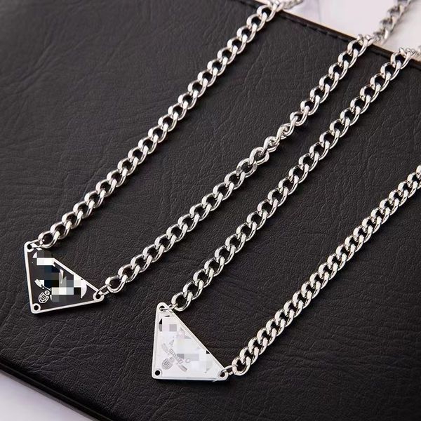 

designer silver color mens necklace women triangle letters love trendy punk men enamel cool street womens pendants necklaces ladies chains l