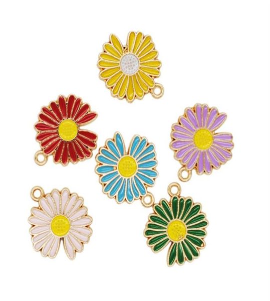 

whole yellow blue pink enamel daisy flower charms for bracelet earring necklace pendants alloy jewelry making findings23469110666, Bronze;silver
