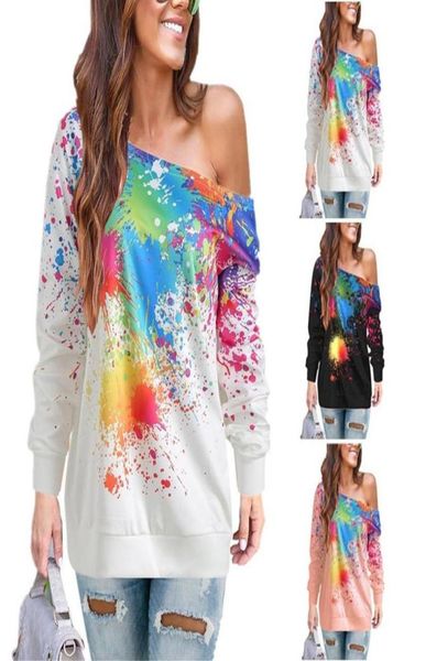 

new fashion shirts women spring autumn long sleeve off shoulder girls printing loose casual pullover blouse294g2223055, White