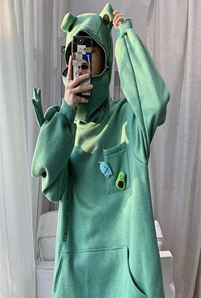 

women039s hoodies sweatshirts plus size sweatshirt creative stitching threedimensional cute frogs pullover pocket zipper hoo8577321, Black