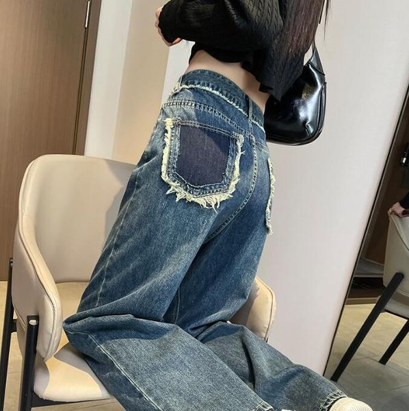 

women's jeans summer new high waist jeans woman elegant retro style straight leg casual denim fashion pants, Blue