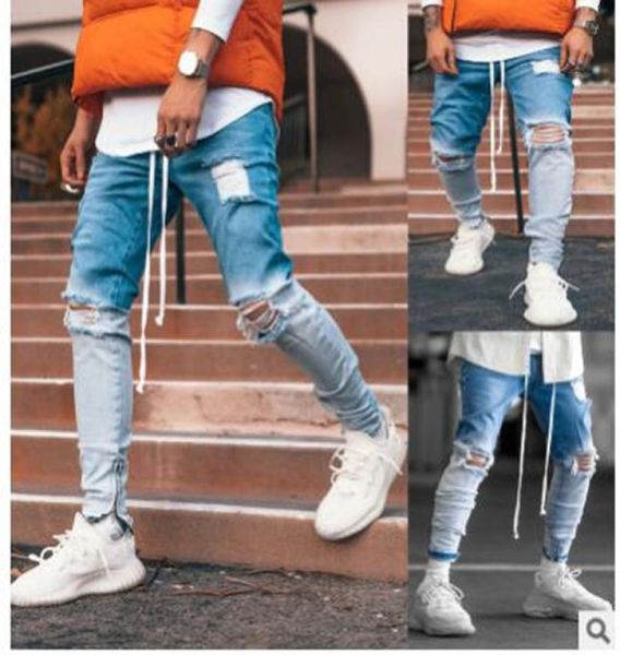 

spring and summer 2020 new men039s wear small foot hole zipper springless fashion jeans men039s pants nk886716955, Blue