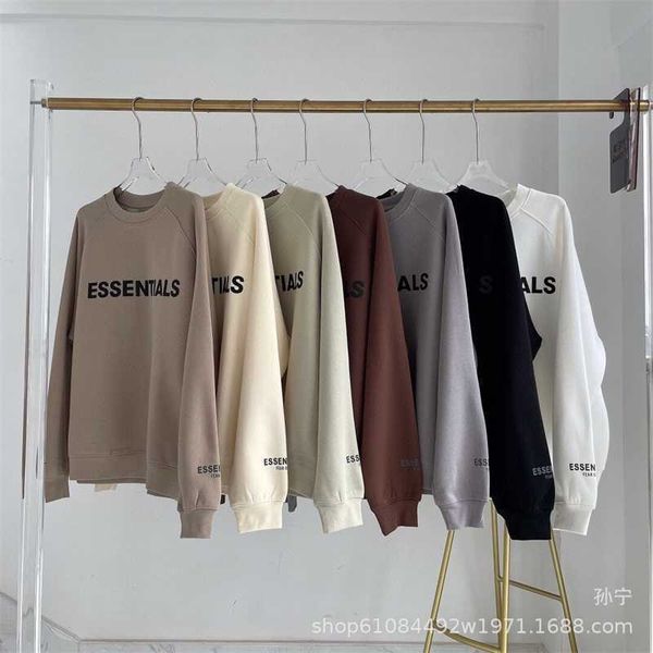

esential plush sweater double thread trendy high street couple outfit long sleeved round neck autumn and winter, Black