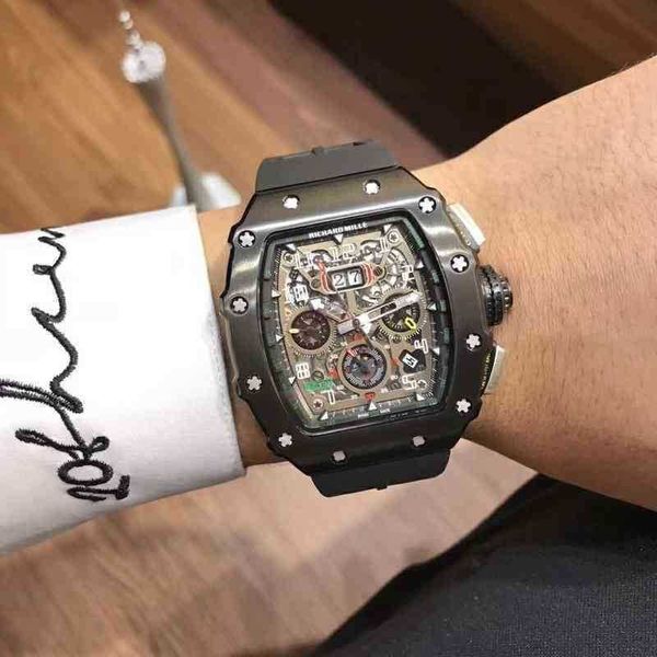 

uxury watch date richa milles rm11-03 fully automatic mechanical movement sapphire mirror rubber watchband