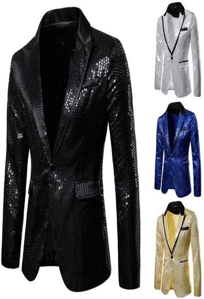 

shiny gold sequin glitter mens suit blazer men jacket slim nightclub weeding party blazer costume homme stage singers clothes15861576, White;black