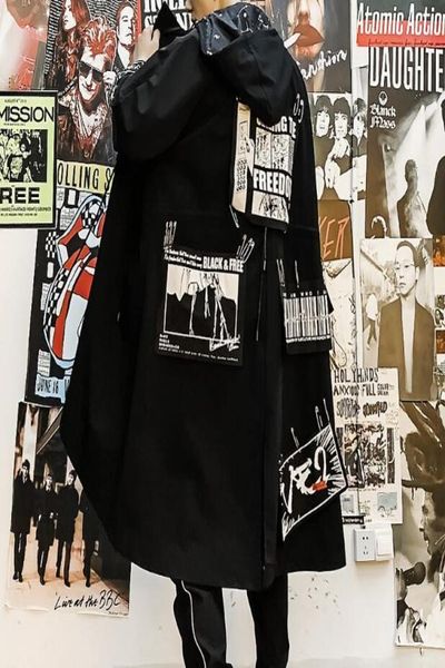 

autumn gothic men039s trench hooded coat xlong hip hop harajuku windbreakers cloak streetwear jacket loose male clothing1359824, Tan;black