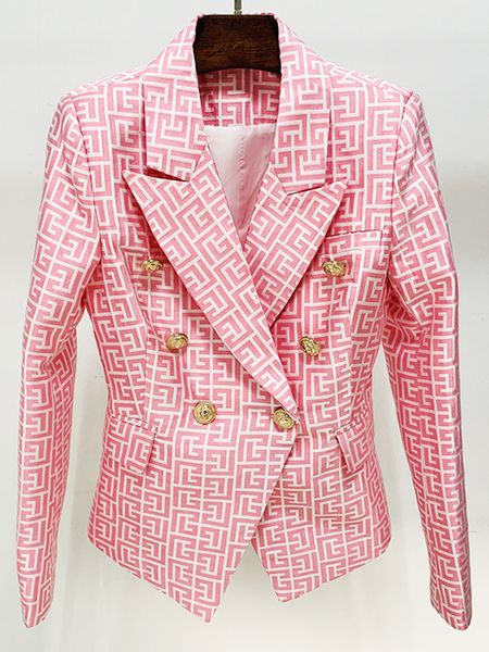 

women's suits blazers high street est designer jacket women's double breasted lion buttons geometrical jacquard blazer 230808, White;black