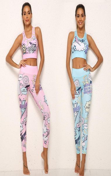 

women print cartoon banana boom running yoga suits sportswear high waist fitness pants harajuku sports set gym workout clothes 2013258314, White;red