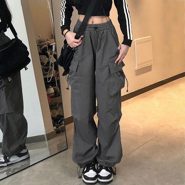 

women s pants s y2k women streetwear wide leg cargo casual baggy pant straight with big pockets jogging trousers vintage female sweatpants 2, Black;white