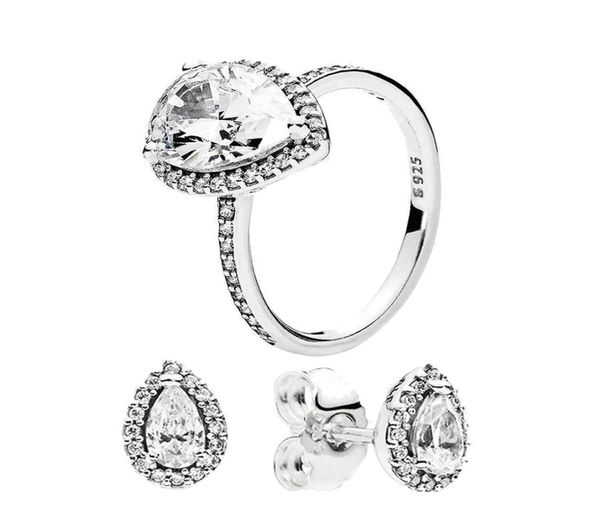 

women's 925 sterling silver wedding rings cubic zirconia diamonds for teardrop ring and earring sets engagement ladies gift with box894, Slivery;golden