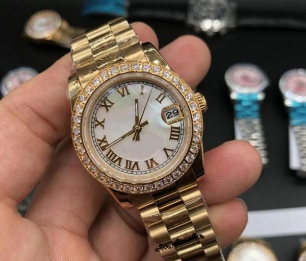 

lady diamonds watch women watchs 31mm women watch day dateday girl sapphire glass wristwatch automatic mechanical movement-07, Slivery;brown