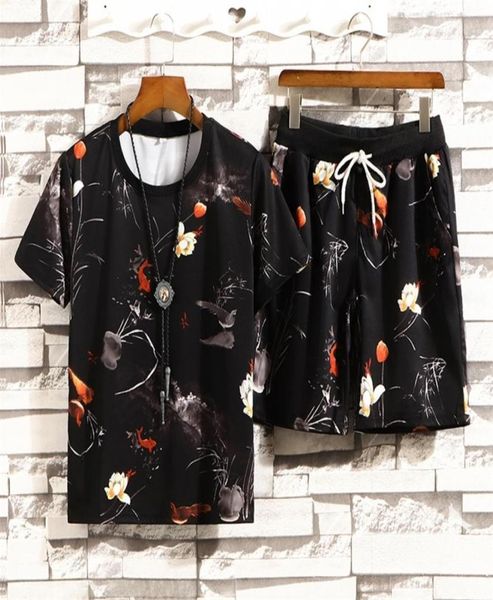

tracksuit male 2020 men clothing sportswear set fitness summer print shorts t shirt 039s suit 2 pieces sets plus size 5xl t20075225175, Gray