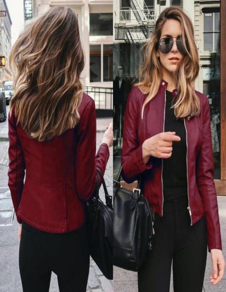 

women039s cool leather jacket womens ladies retro rivet zipper up bomber jacket casual coat outwear pu chaquetas mujer8150874, Black;brown
