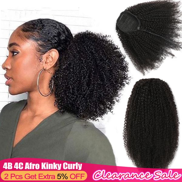 

lace afro kinky curly drawstring tail mongolian wrap around 4b 4c hair human 230807, Black;brown