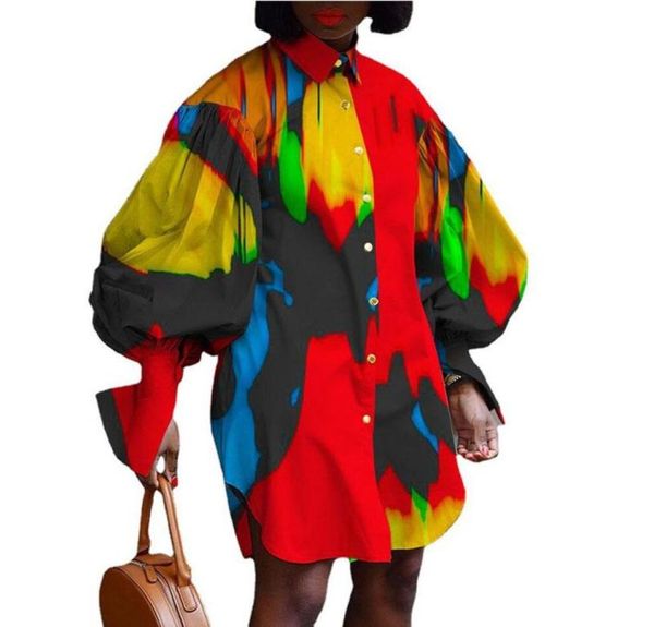 

plus size dresses temperament commuter singlebreasted open collar longsleeved printed outing shirt dress ropa mujer talla grande3284750, Black