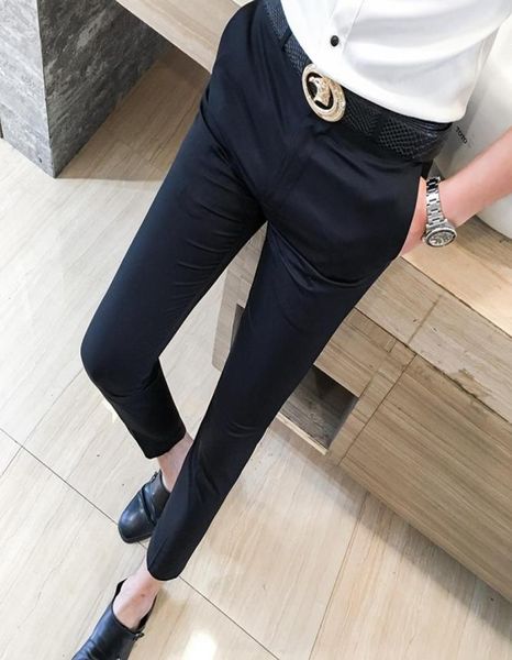 

formal pants for mens dress pants slim fit green calca social masculina 2019 summer cropped elasticity office trousers men6926079, Black
