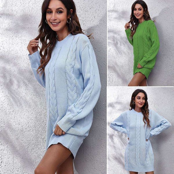 

twisted shoulder long sleeved sweater dress womens knitted loose, Black;gray