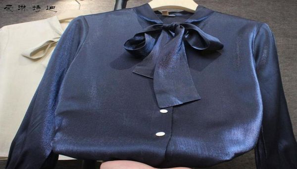

women039s tshirt 2021 spring temperament ol bow shirt long sleeve satin bright silk smooth imitation 493876, White