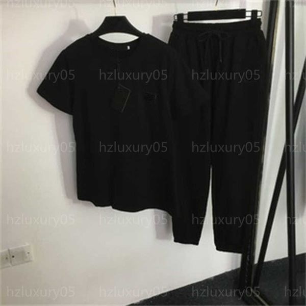

womens tracksuit two piece pant sweatshirt set jogging pants suit minimalist alphabet label t-shirt elastic waist sport pants designer sport, Gray