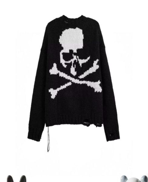 

men039s jackets correct version dark back skull hole round neck knit sweater5534309, Black;brown