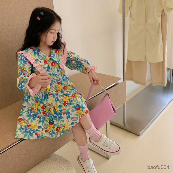 

girl's dresses dress putri anak-anak pakaian cetakan bunga gaun lengan musim gugur untuk bocah cewek r230808, Red;yellow