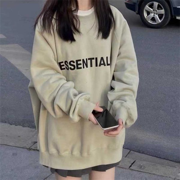 

2023 spring new double thread esential loose couple round neck sweater, Black