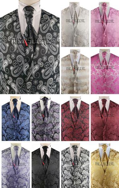 

men paisley custom made wedding waistcoat set handmade8314405, Black;white