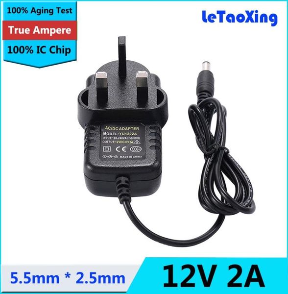 

50pcs with ic chip ac dc 12v 2a power supply adapter transformer 12v2a uk plug 55mm x 2125mm for cctv cameras dhl shippin5082495