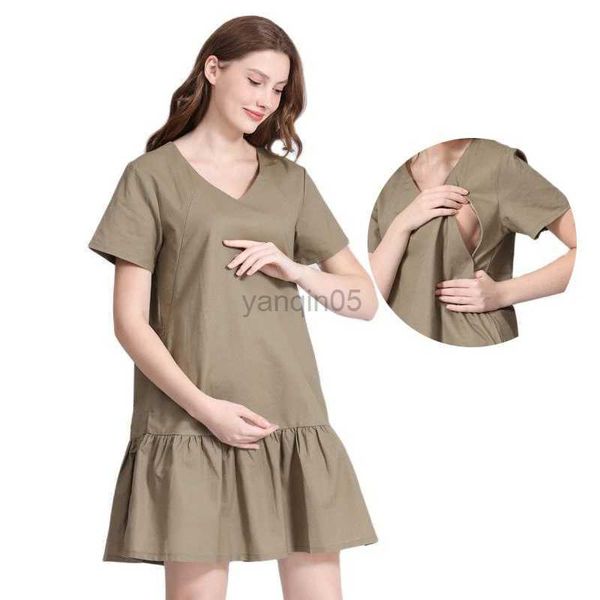 

maternity dresses new maternity dress spring summer trendy pregnancy solid color v-neck short-sleeve nursing dresses for pregnant women hkd2, White