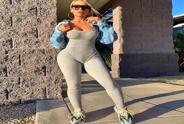 

casual sportwear knit rib bodycon jumpsuit o neck sleeveless backless pencil pants bodycon fitness rompers womens jumpsuit y25681102, Black;white