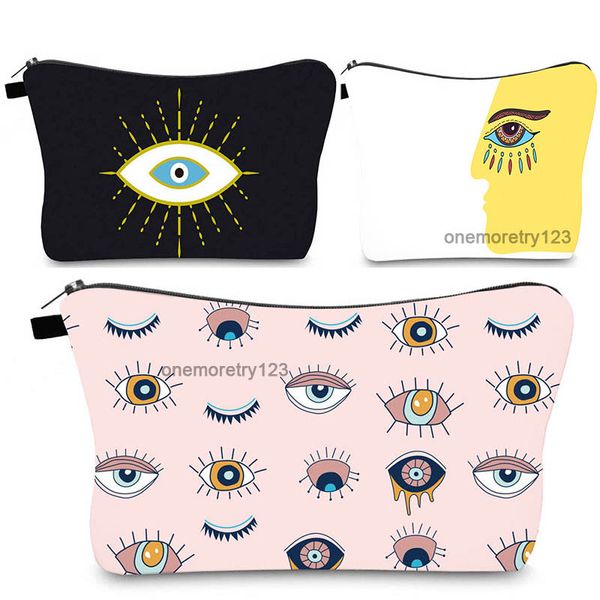 

kids makeup bags cartoon printed evil eye handbags fashion travel storage bag, Black