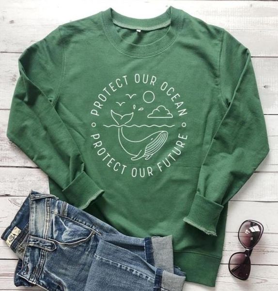 

protect our ocean protect our future sweatshirt save whale slogan women clothing cleanup beach jumper casual shirts drop y3093058, Black